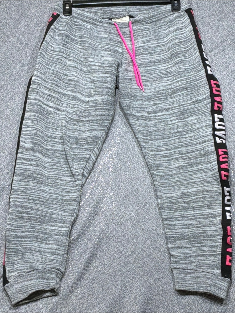 Bobbie Brooks Gray Marled Joggers with Pink Drawstring